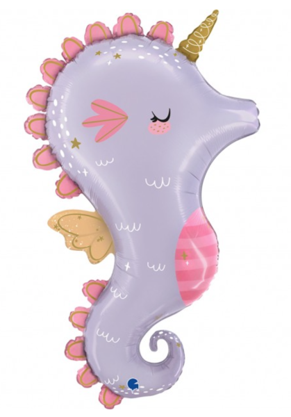 XXL Folienballon Figur - Pink-Lilafarbenes Seepferdchen - 91cm